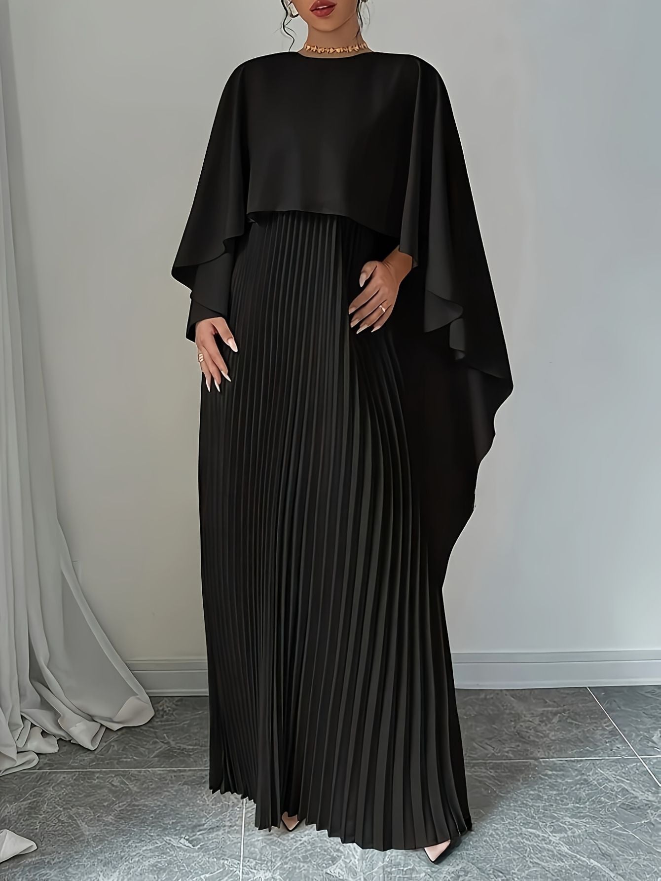 Pleated Maxi Dress – Loose Fit with Ruffles Fashion Junki