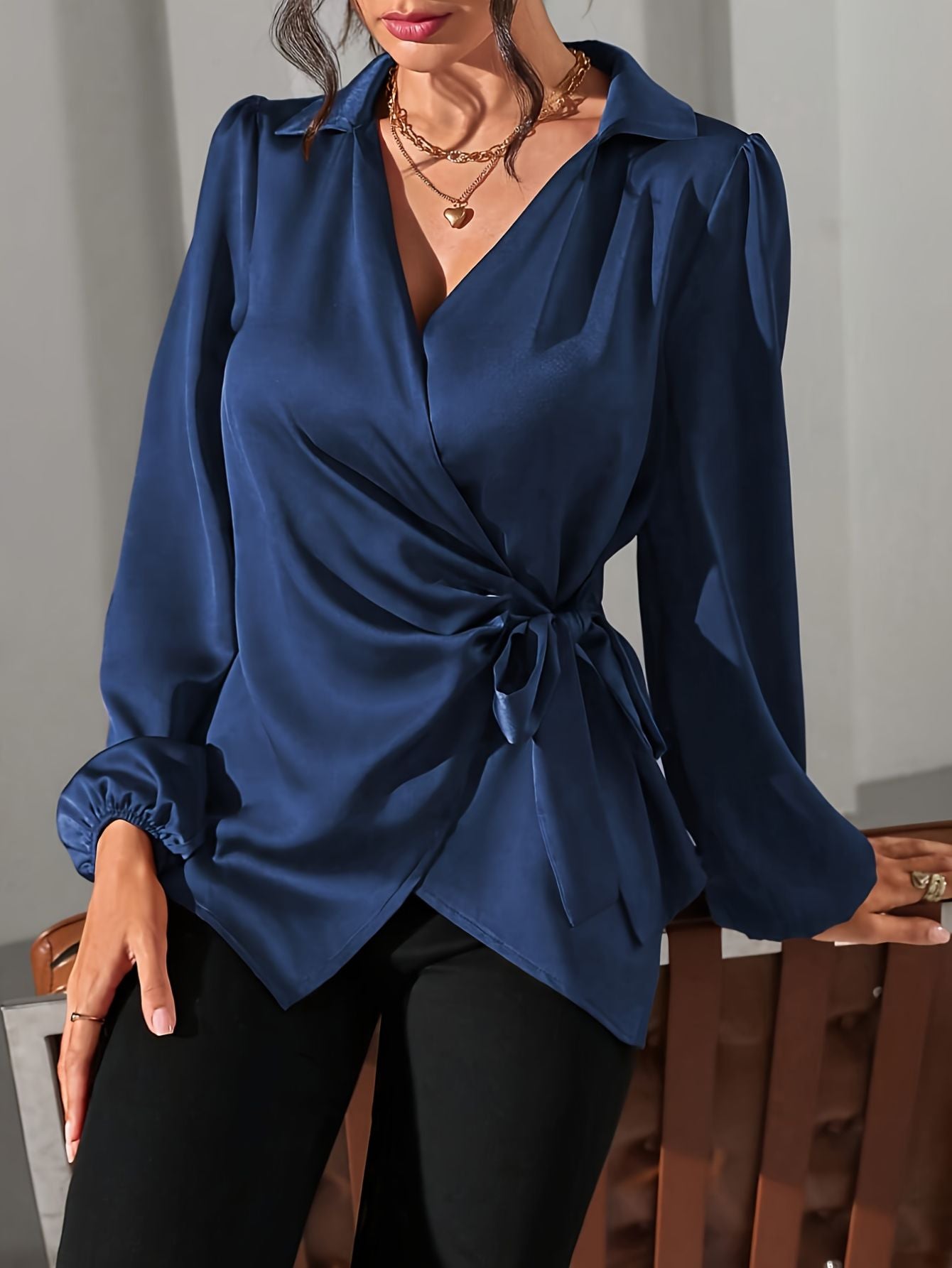 V-Neck Tie Waist Blouse Fashion Junki