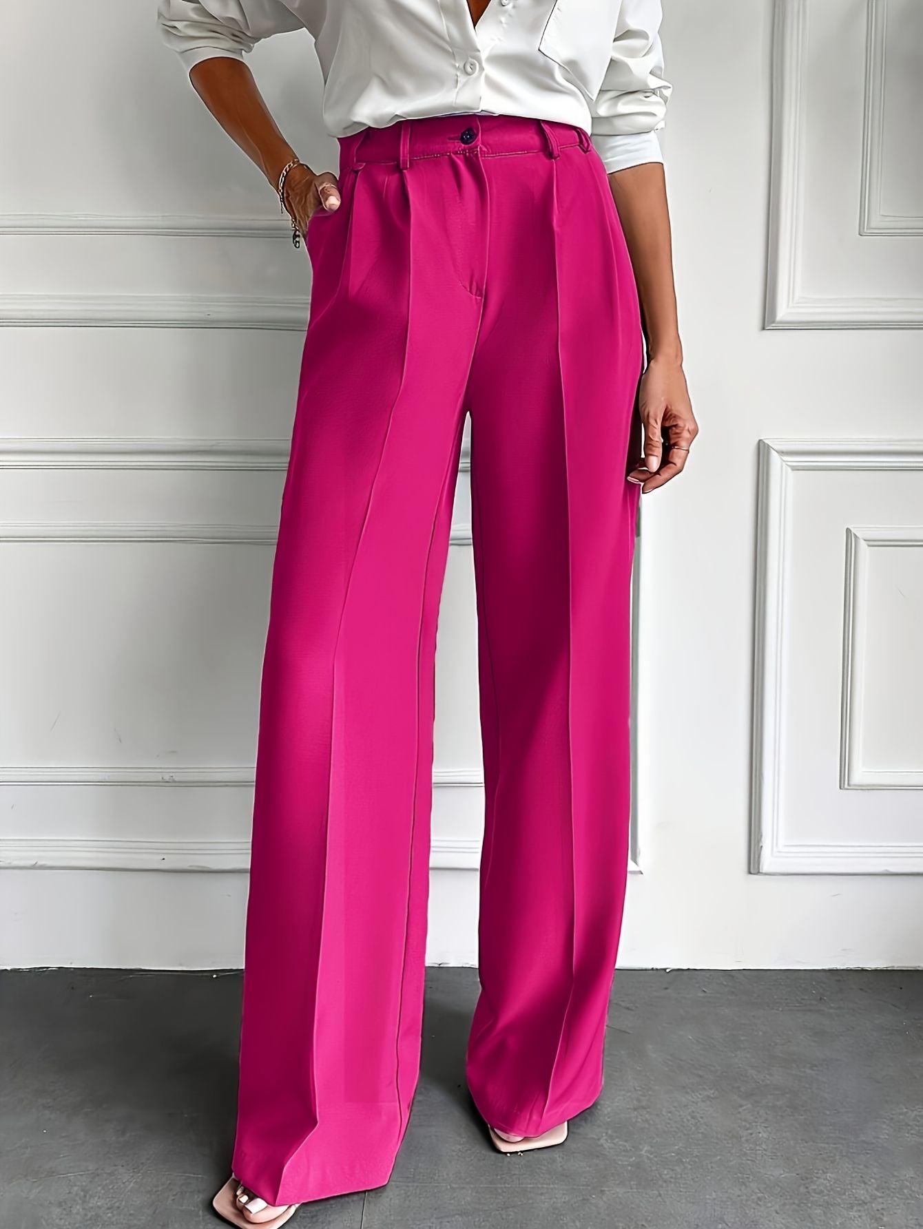Rose Red High Waisted Wide Leg Pants Fashion Junki