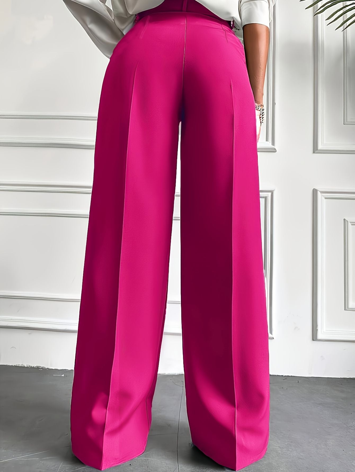 Rose Red High Waisted Wide Leg Pants Fashion Junki