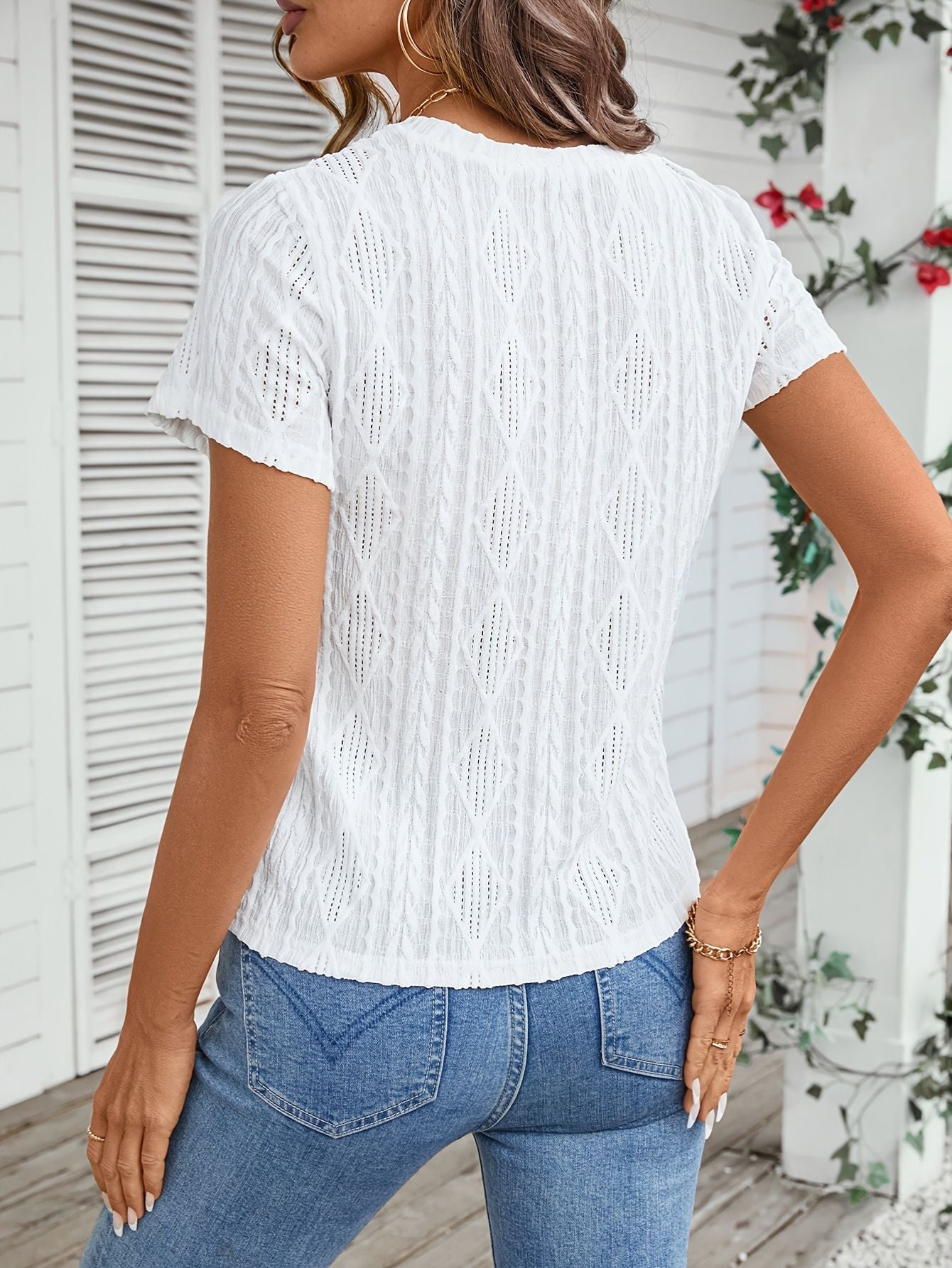 Casual Jacquard T-Shirt with Stretch Fashion Junki