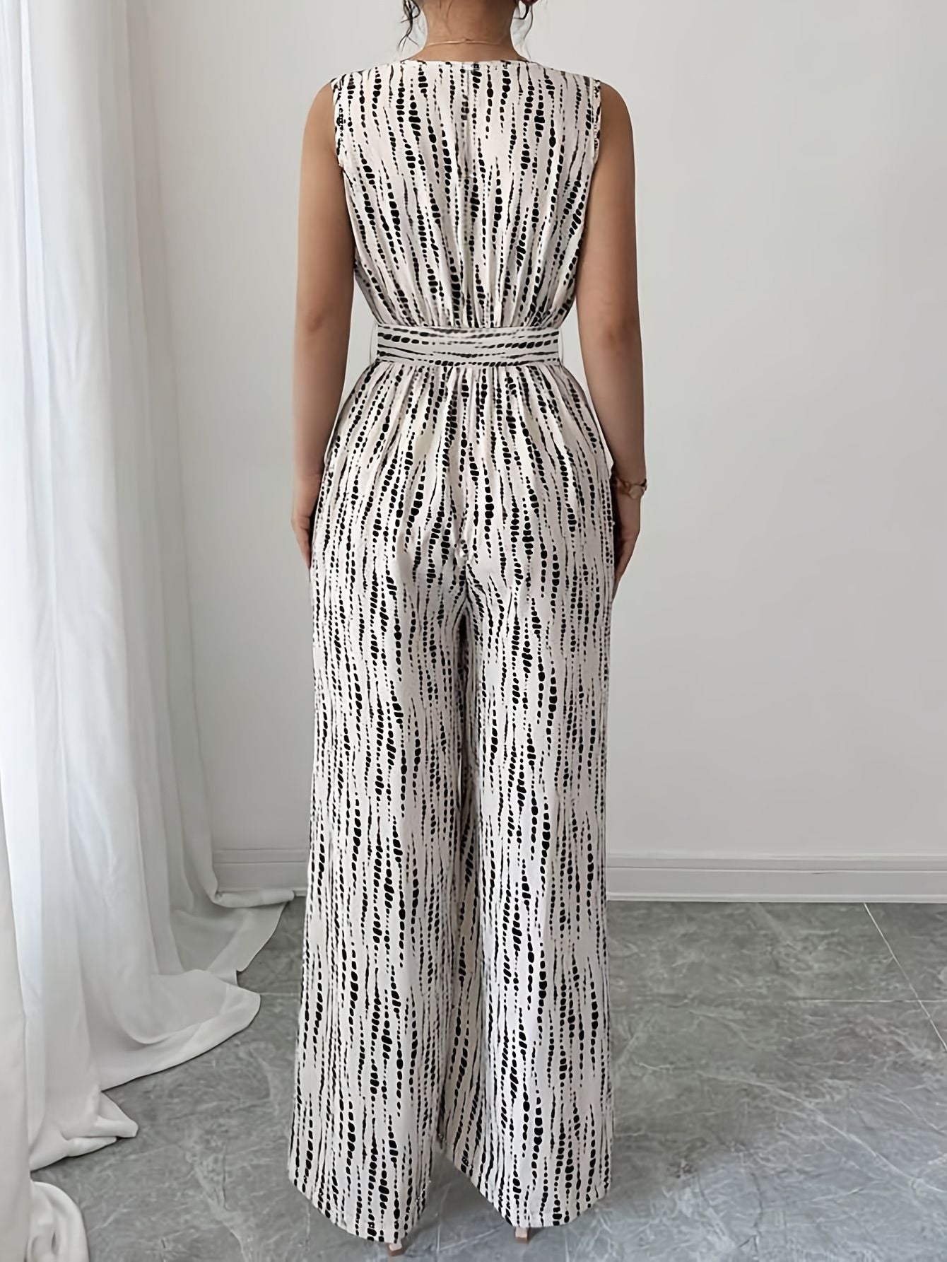 V Neck Jumpsuit Printed Wide Leg Fashion Junki