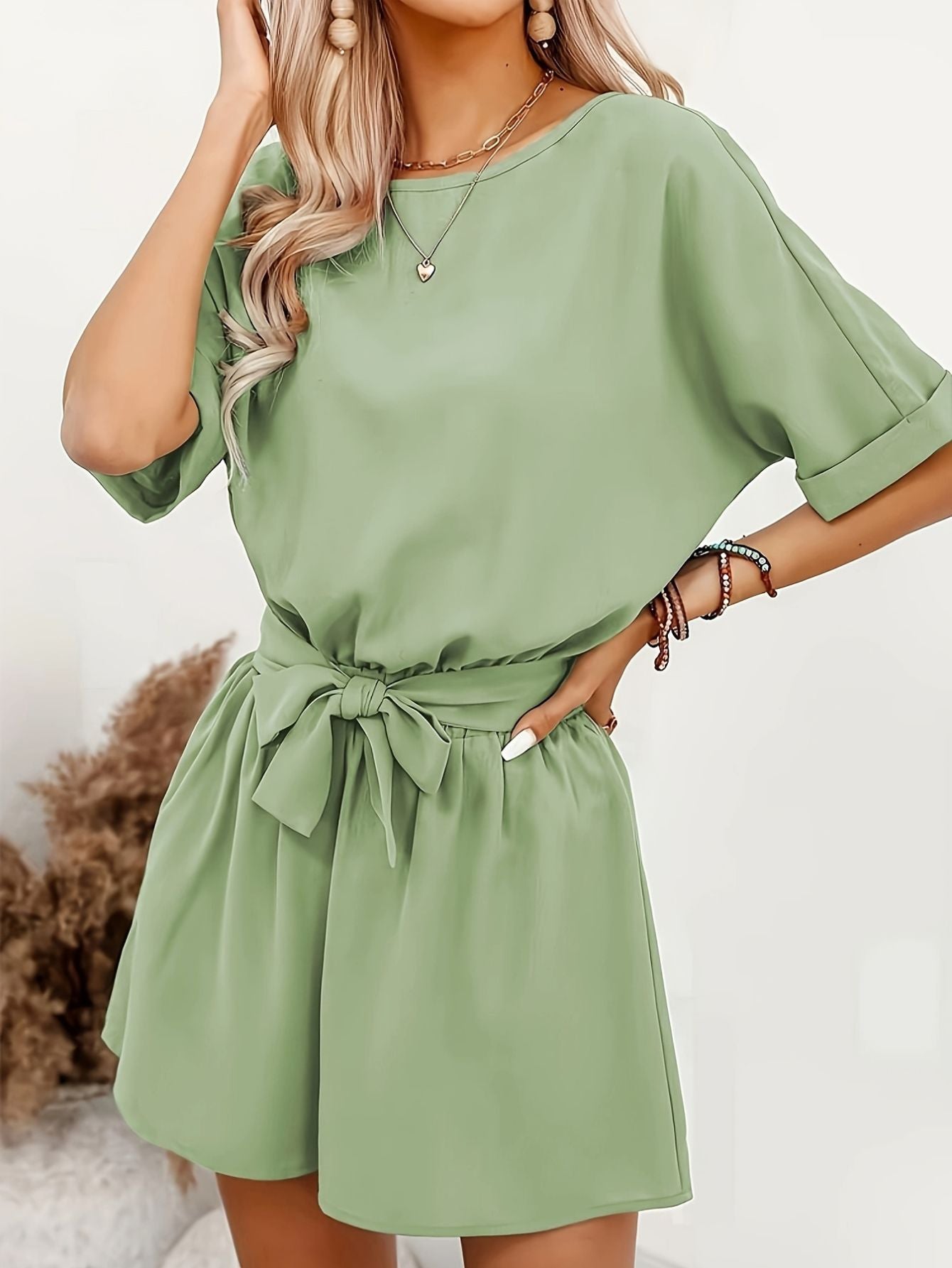 Olive Green Jumpsuit with Belt Fashion Junki