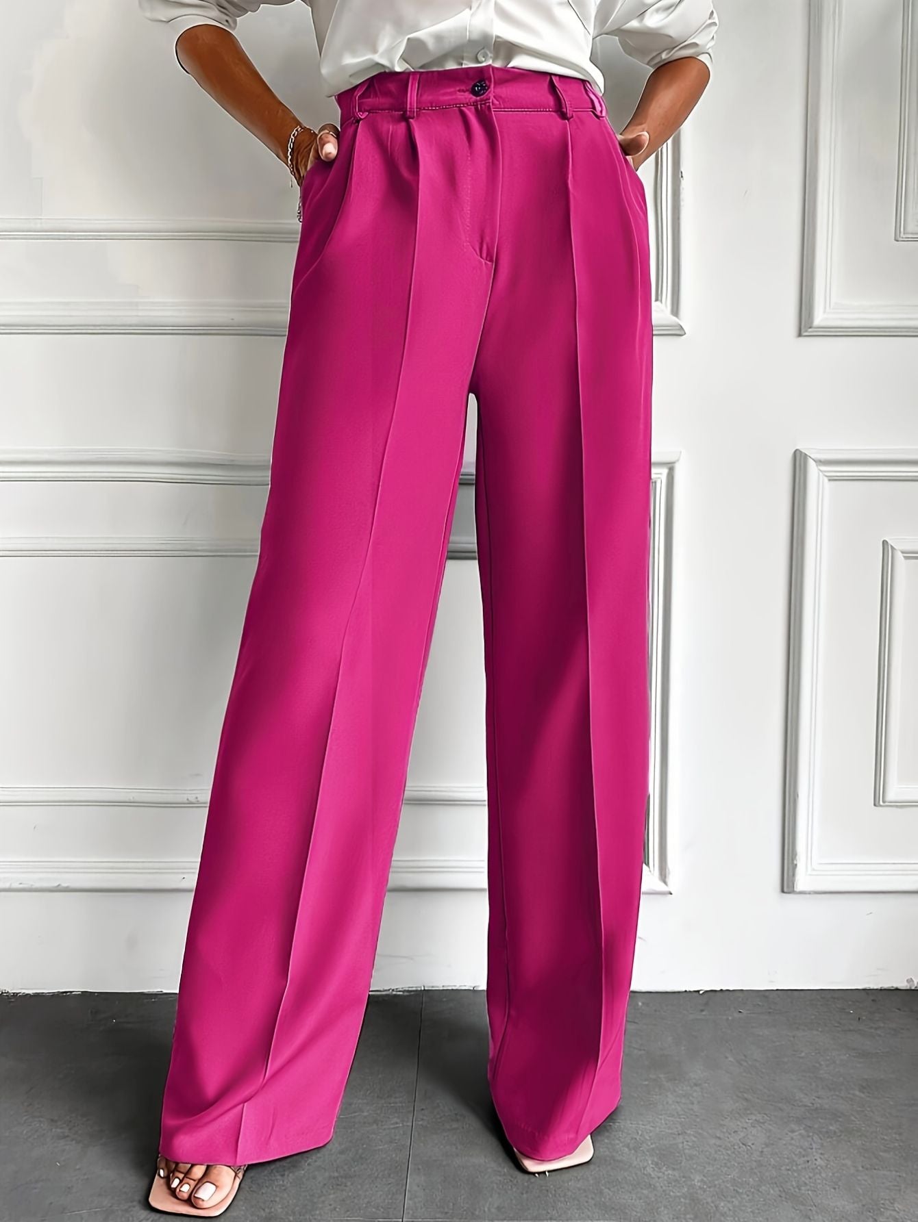 Rose Red High Waisted Wide Leg Pants Fashion Junki