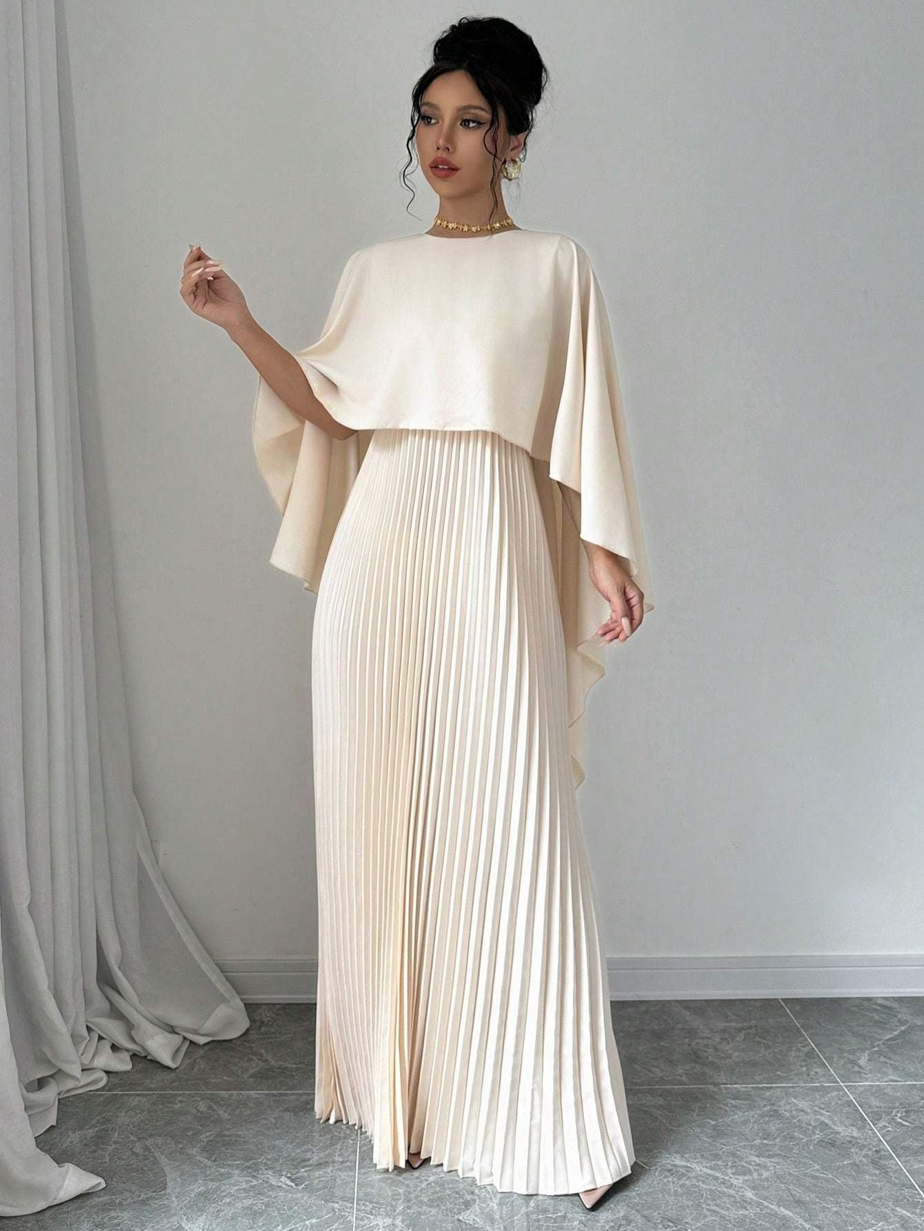 Pleated Maxi Dress – Loose Fit with Ruffles Fashion Junki