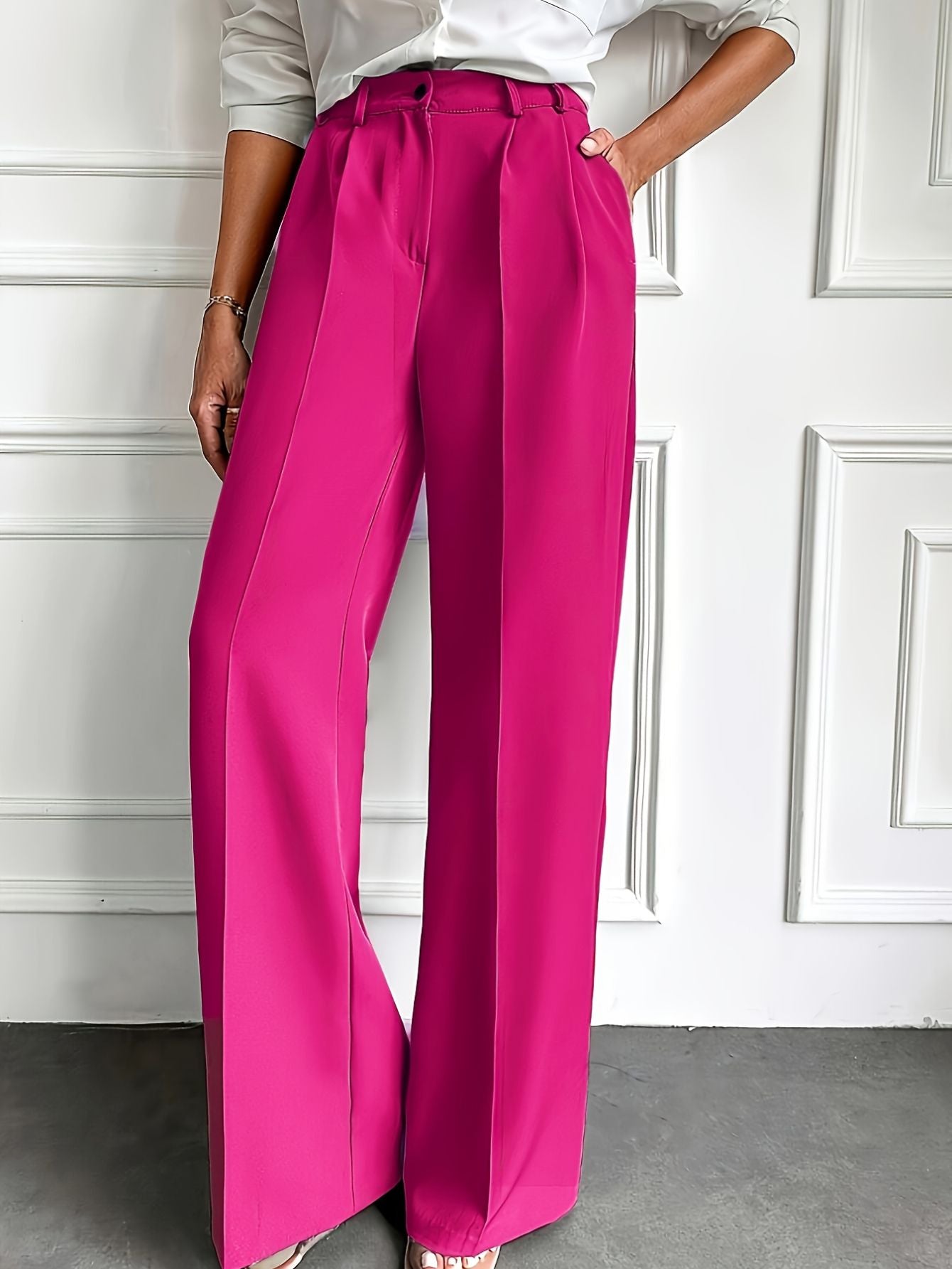 Rose Red High Waisted Wide Leg Pants Fashion Junki