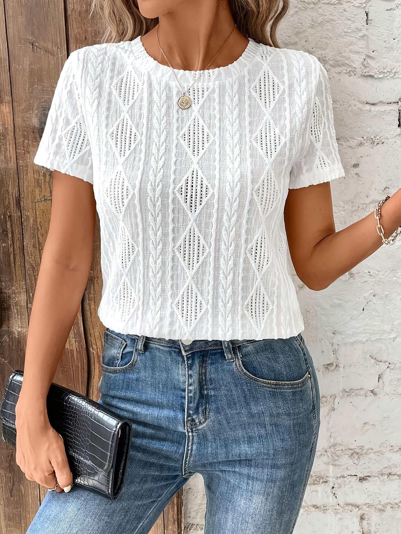 Casual Jacquard T-Shirt with Stretch Fashion Junki