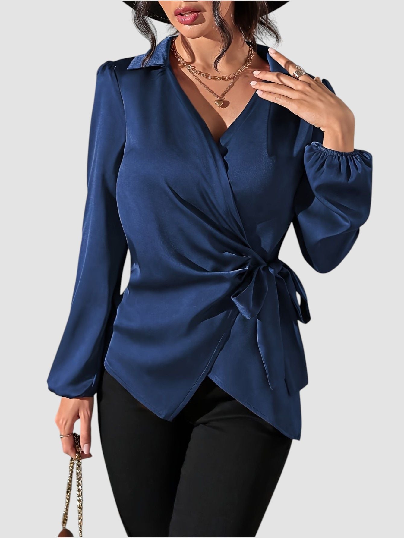 V-Neck Tie Waist Blouse Fashion Junki