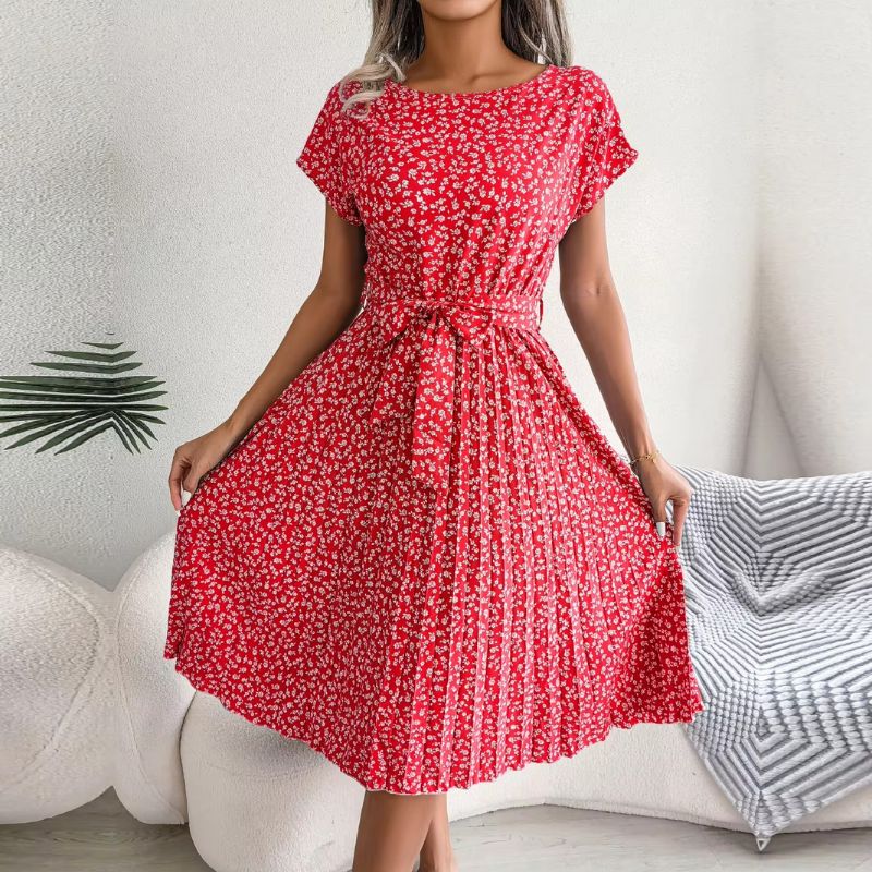 Floral Pleated  A-Line Dress