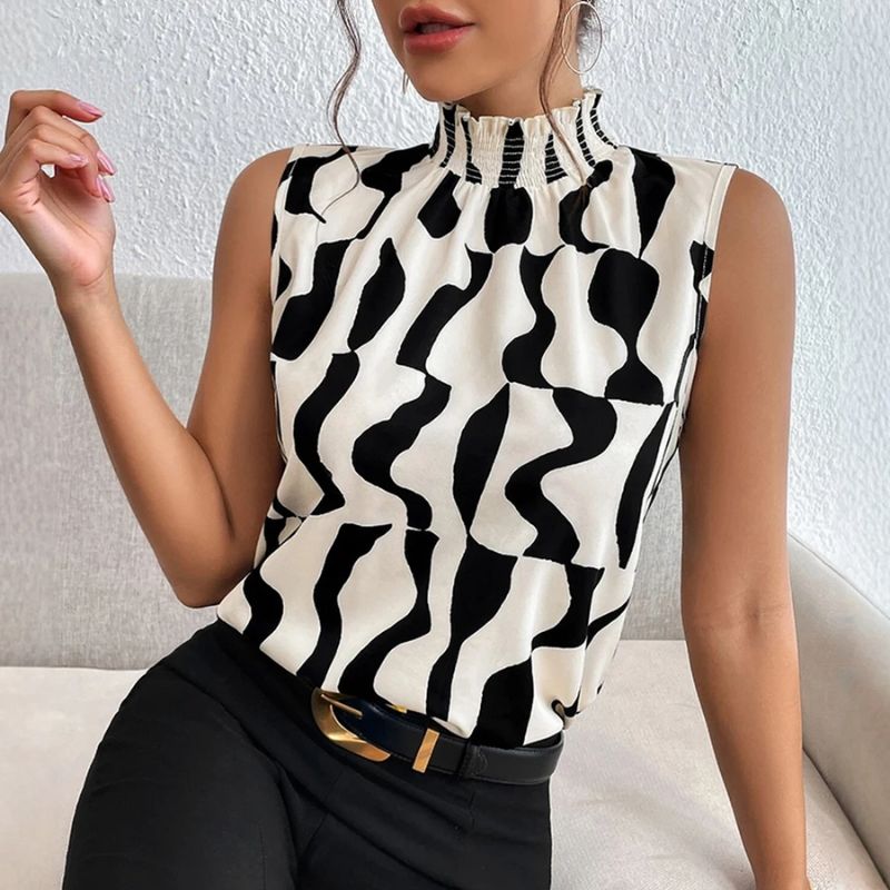 Irregular High Neck Sleeveless Top