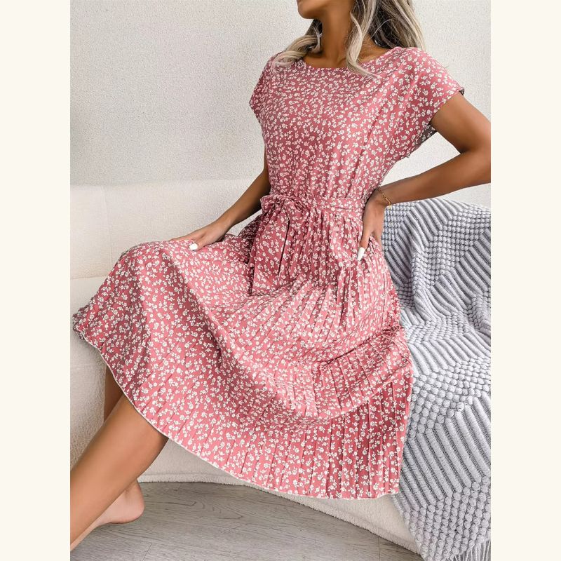 Floral Pleated  A-Line Dress