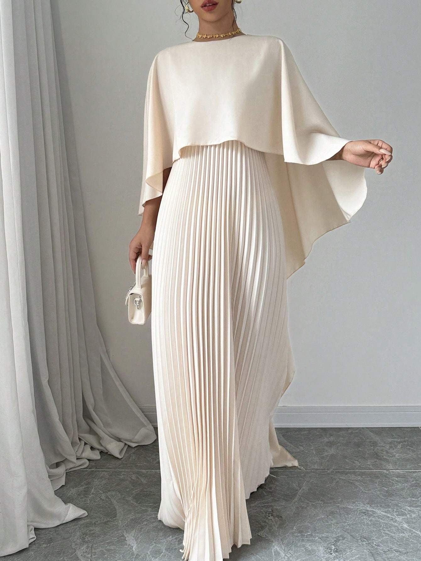 Pleated Maxi Dress – Loose Fit with Ruffles Fashion Junki