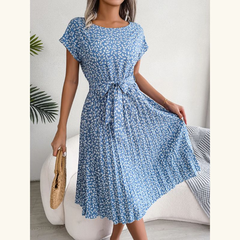 Floral Pleated  A-Line Dress