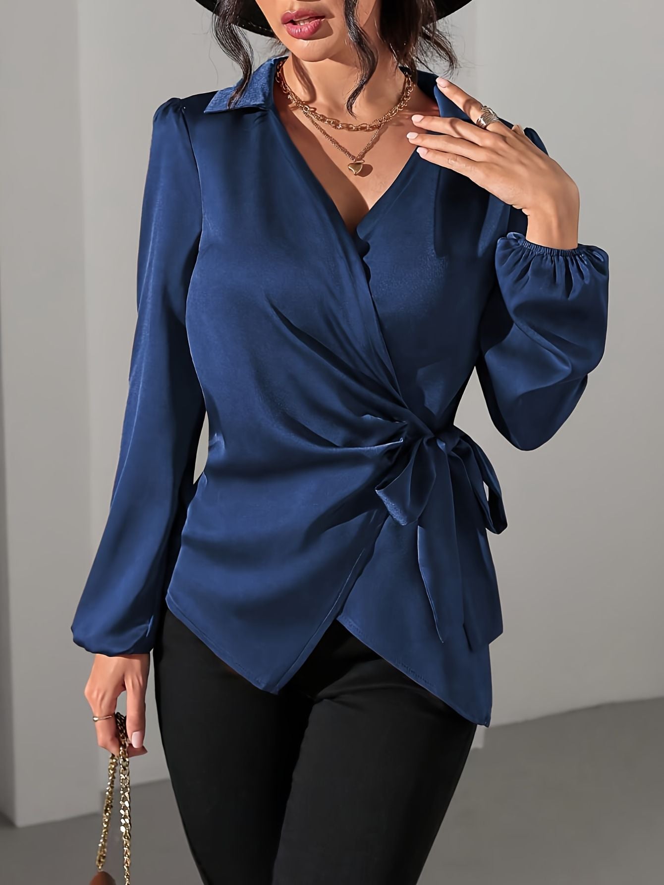 V-Neck Tie Waist Blouse Fashion Junki