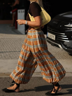 Checked Lace Up Lantern Pants